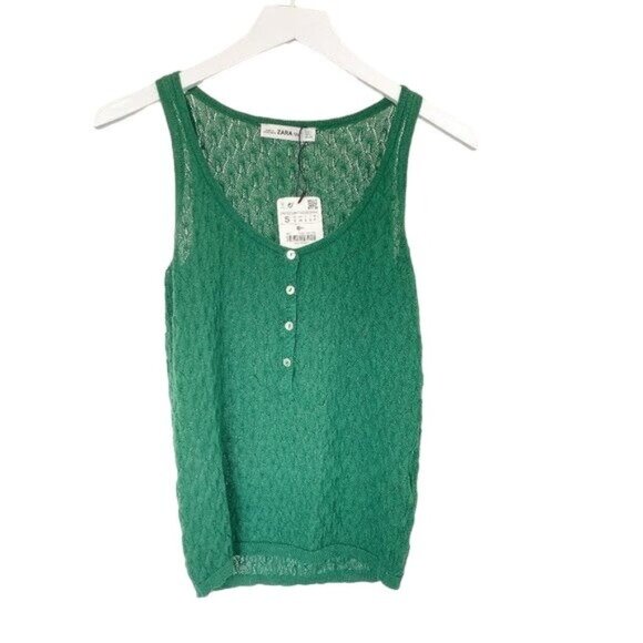 Zara Knit Green Button Tank - Picture 1 of 4